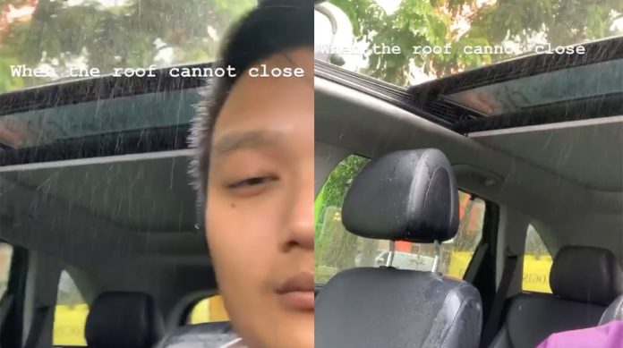 Pria ini Tetap Kehujanan Walaupun Sudah di Dalam Mobil