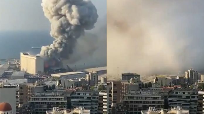 Detik-Detik Ledakan Besar di Beirut Lebanon, Asap Tebal dengan Percikan Bola Api